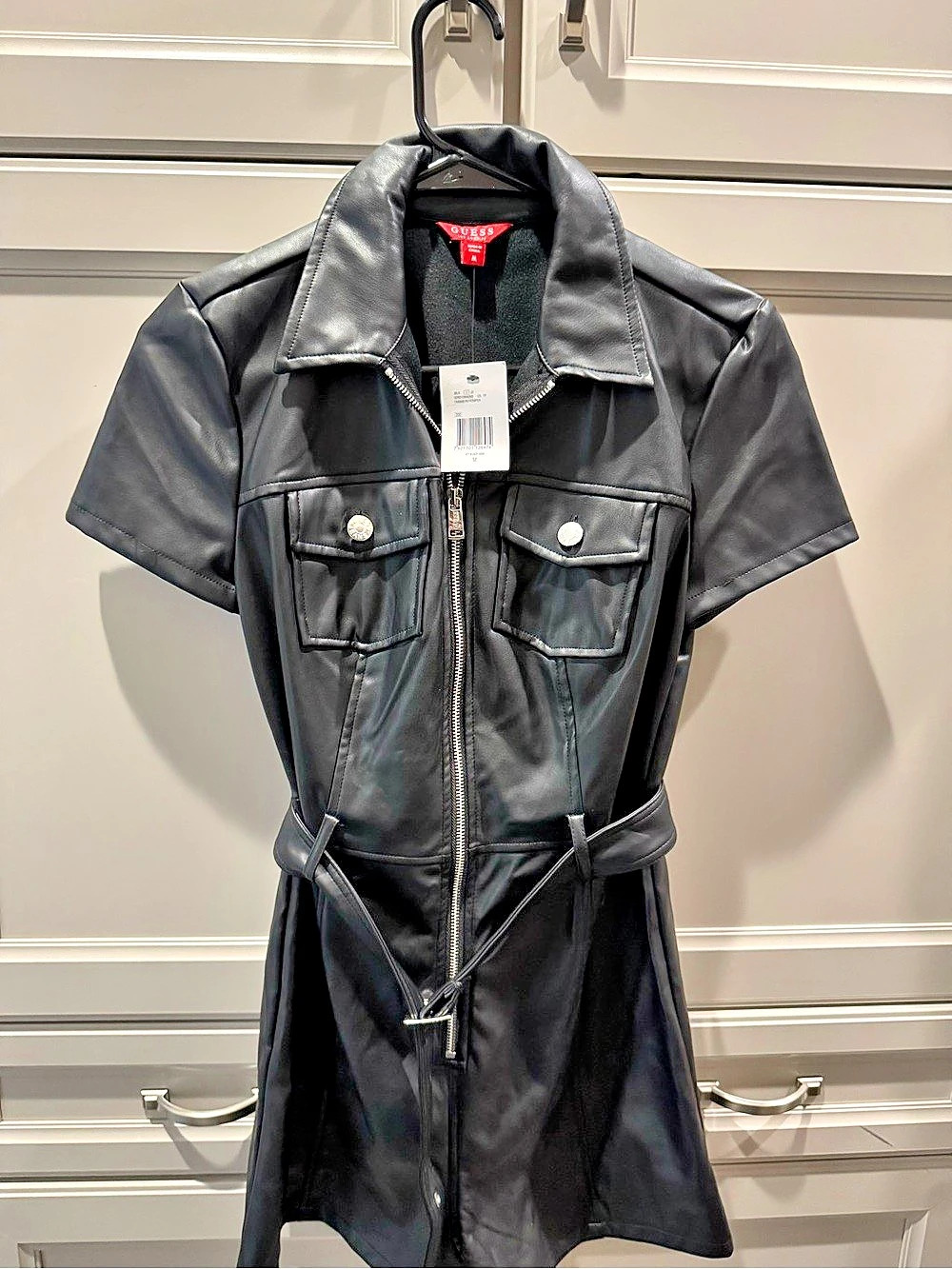 Guess Black Faux Leather Short Sleeve Romper Size Medium NWT